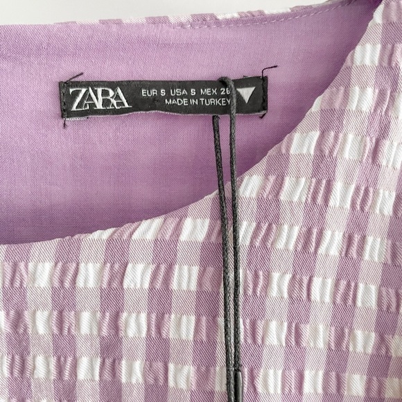 ZARA Blogger Lilac Gingham Ruched Mini Dress - Picture 12 of 16